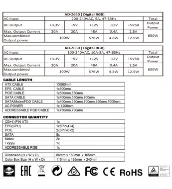 Fuente de Alimentación para PC Azza PSAZ-650W ARGB 80 Plus Bronze/650W/Bivolt - Negro