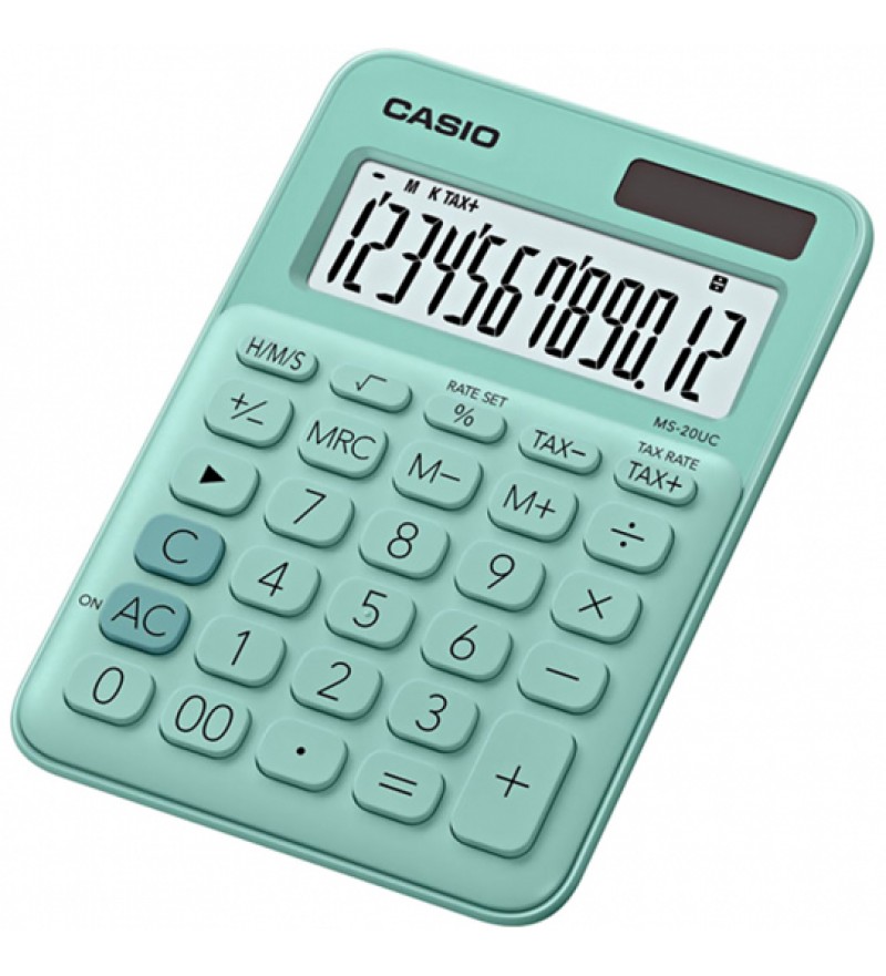 Calculadora Casio MS-20UC-GN de 12 Dígitos Solar/Batería - Verde