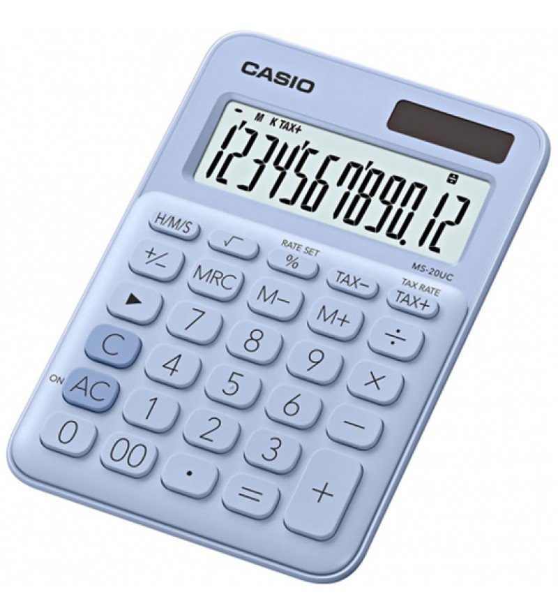 Calculadora Casio MS-20UC-LB de 12 Dígitos Solar/Batería - Celeste