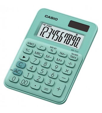 Calculadora Casio MS-7UC-GN de 10 Dígitos Solar/Batería - Verde