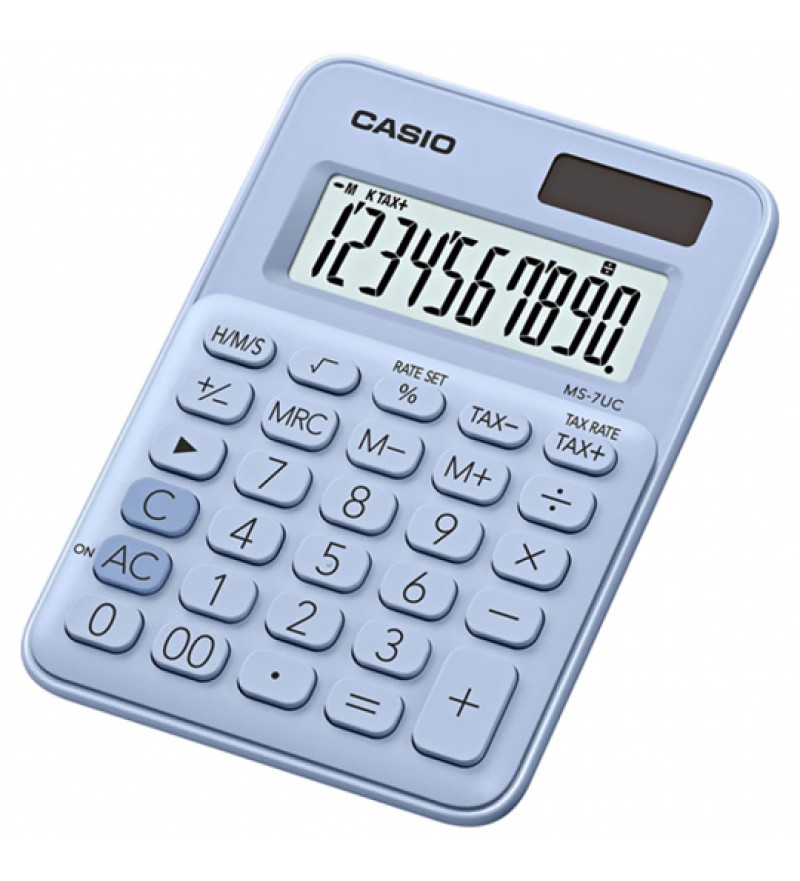 Calculadora Casio MS-7UC-LB de 10 Dígitos Solar/Batería - Celeste