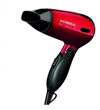 Secador de Cabello Mondial Max Travel SC-10 con 1.200W/Estructura Plegable/220V - Rojo/Negro