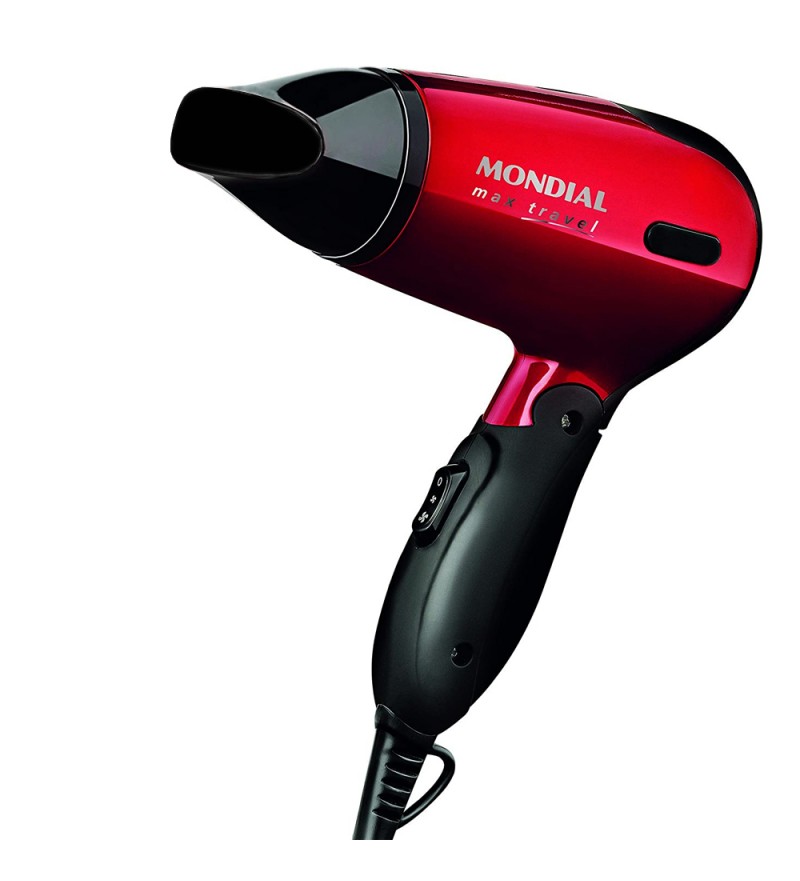 Secador de Cabello Mondial Max Travel SC-10 con 1.200W/Estructura Plegable/220V - Rojo/Negro