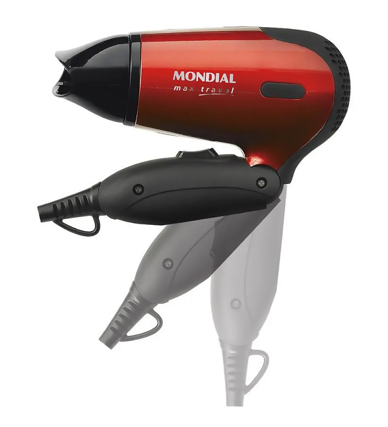 Secador de Cabello Mondial Max Travel SC-10 con 1.200W/Estructura Plegable/220V - Rojo/Negro