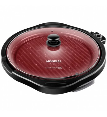 Grill Mondial Cook & Grill G-03-RC con 1.270W/Estructura Antiadherente/220V - Negro/Rojo