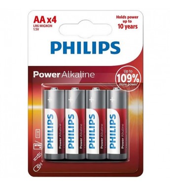 Pila Alcalina AA Philips LR6P4B de 1.5V - 4 Unidades