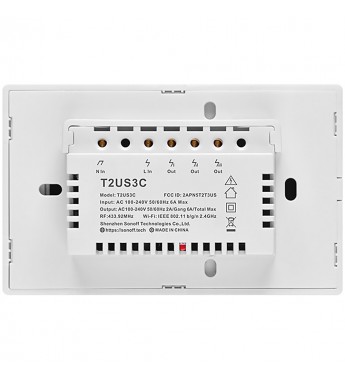 Interruptor de Pared Inteligente Smart Sonoff T2US3C Wi-Fi/3 Botones/Bivolt - Blanco