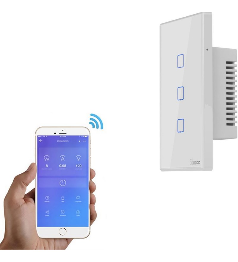 Interruptor de Pared Inteligente Smart Sonoff T2US3C Wi-Fi/3 Botones/Bivolt - Blanco