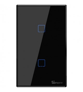 Interruptor de Pared Inteligente Smart Sonoff T3US2C Wi-Fi/2 Botones/Bivolt - Negro