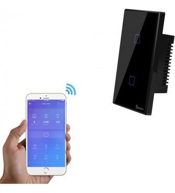 Interruptor de Pared Inteligente Smart Sonoff T3US2C Wi-Fi/2 Botones/Bivolt - Negro