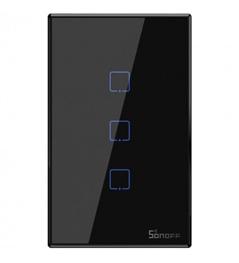 Interruptor de Pared Inteligente Smart Sonoff T3US3C Wi-Fi/3 Botones/Bivolt - Negro